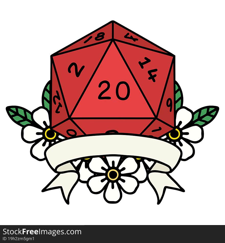 natural 20 critical hit D20 dice roll illustration