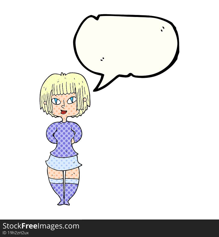 freehand drawn comic book speech bubble cartoon happy woman