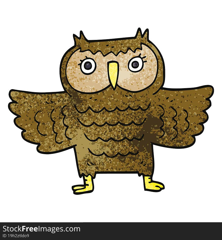 cartoon doodle owl with flapping wings