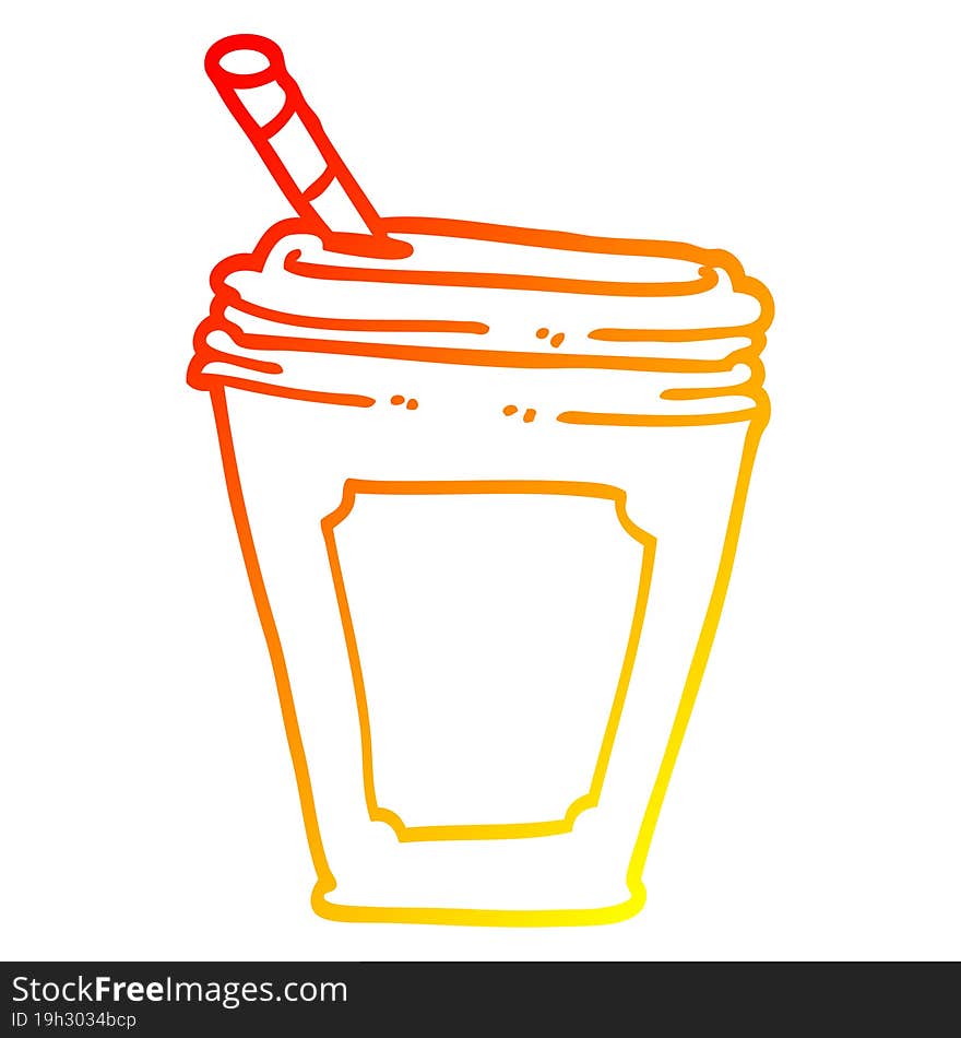 warm gradient line drawing of a cartoon coffee cup with straw