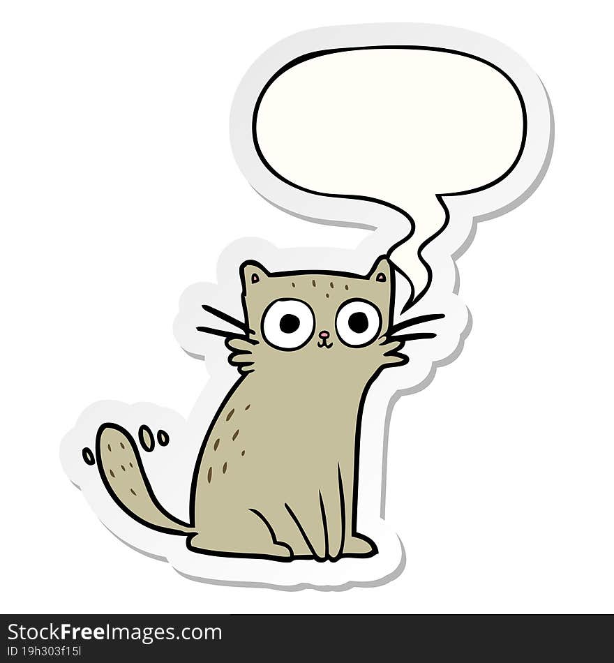 cartoon staring cat and speech bubble sticker