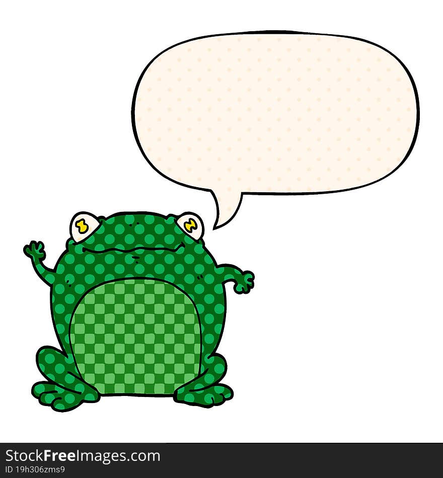 cartoon frog and speech bubble in comic book style