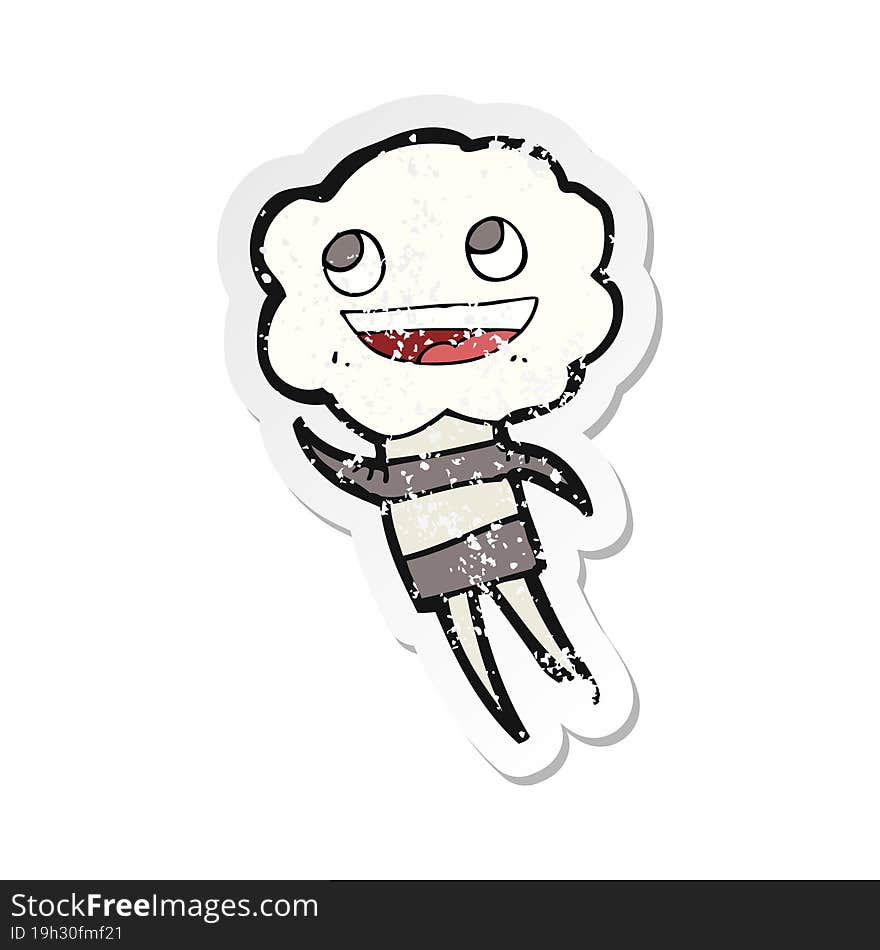 retro distressed sticker of a cartoon cute cloud head creature