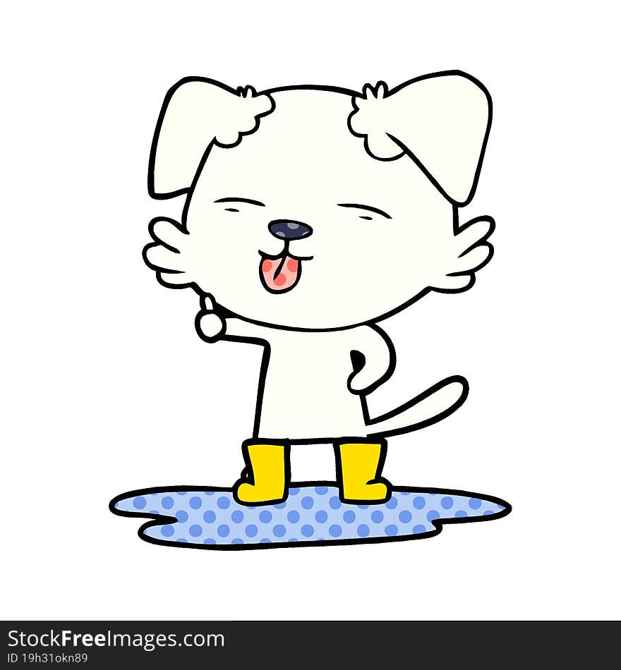 cartoon dog sticking out tongue in puddle. cartoon dog sticking out tongue in puddle