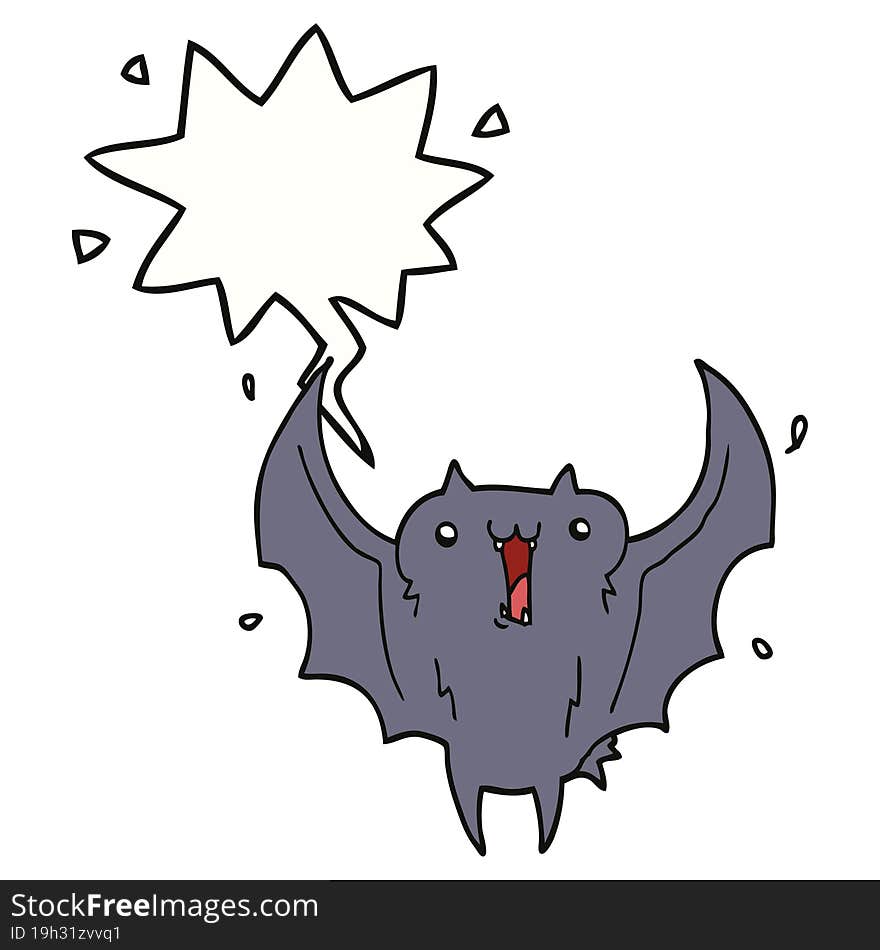 cartoon happy vampire bat and speech bubble