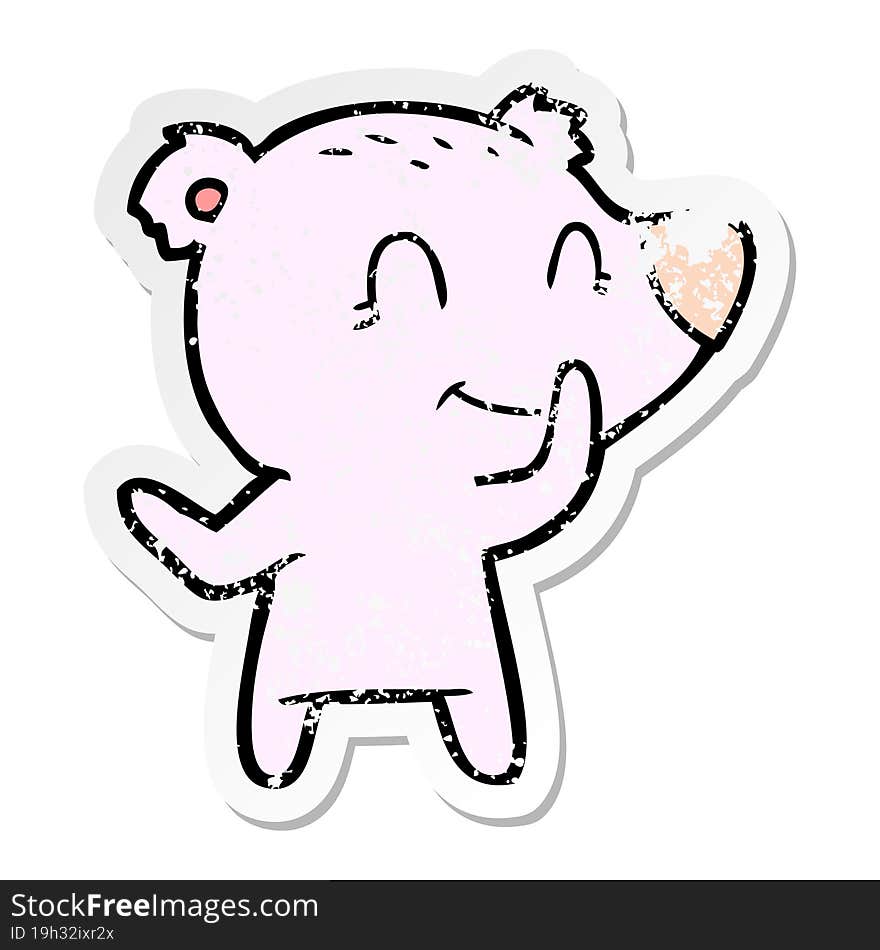 distressed sticker of a friendly bear cartoon