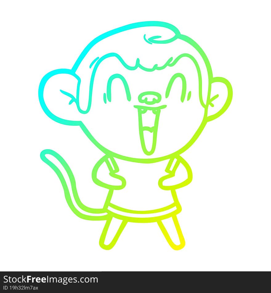 Cold Gradient Line Drawing Cartoon Laughing Monkey