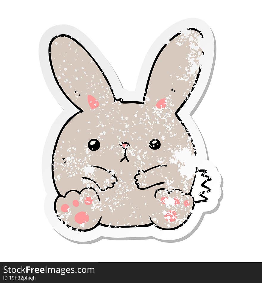 distressed sticker of a cartoon rabbit