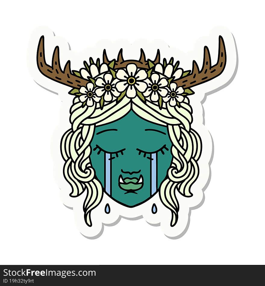 sad half orc druid character face sticker