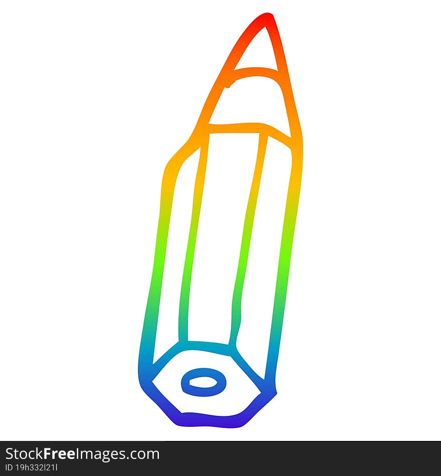 rainbow gradient line drawing of a cartoon coloring pencil