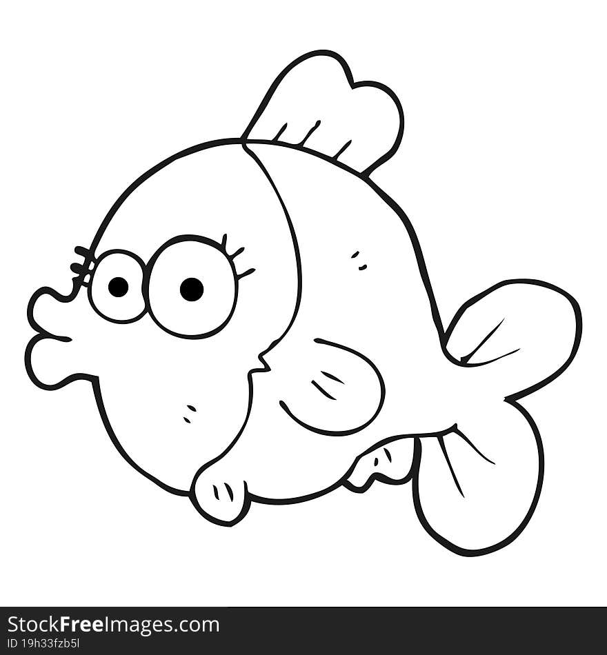 funny freehand drawn black and white cartoon fish with big pretty eyes. funny freehand drawn black and white cartoon fish with big pretty eyes