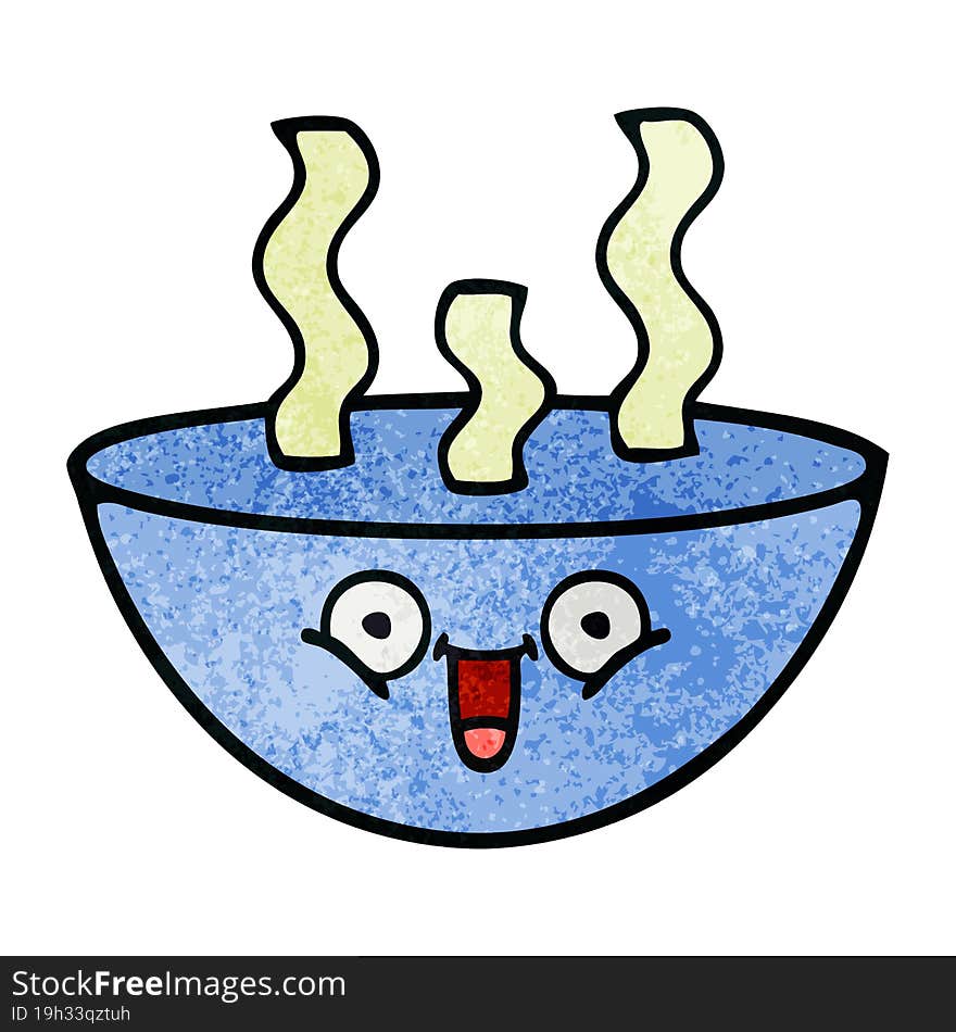 retro grunge texture cartoon bowl of hot soup