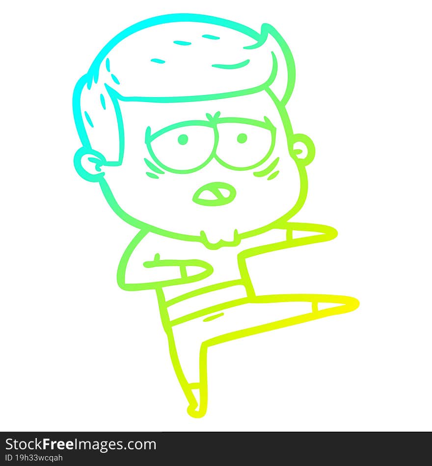 cold gradient line drawing of a cartoon tired man