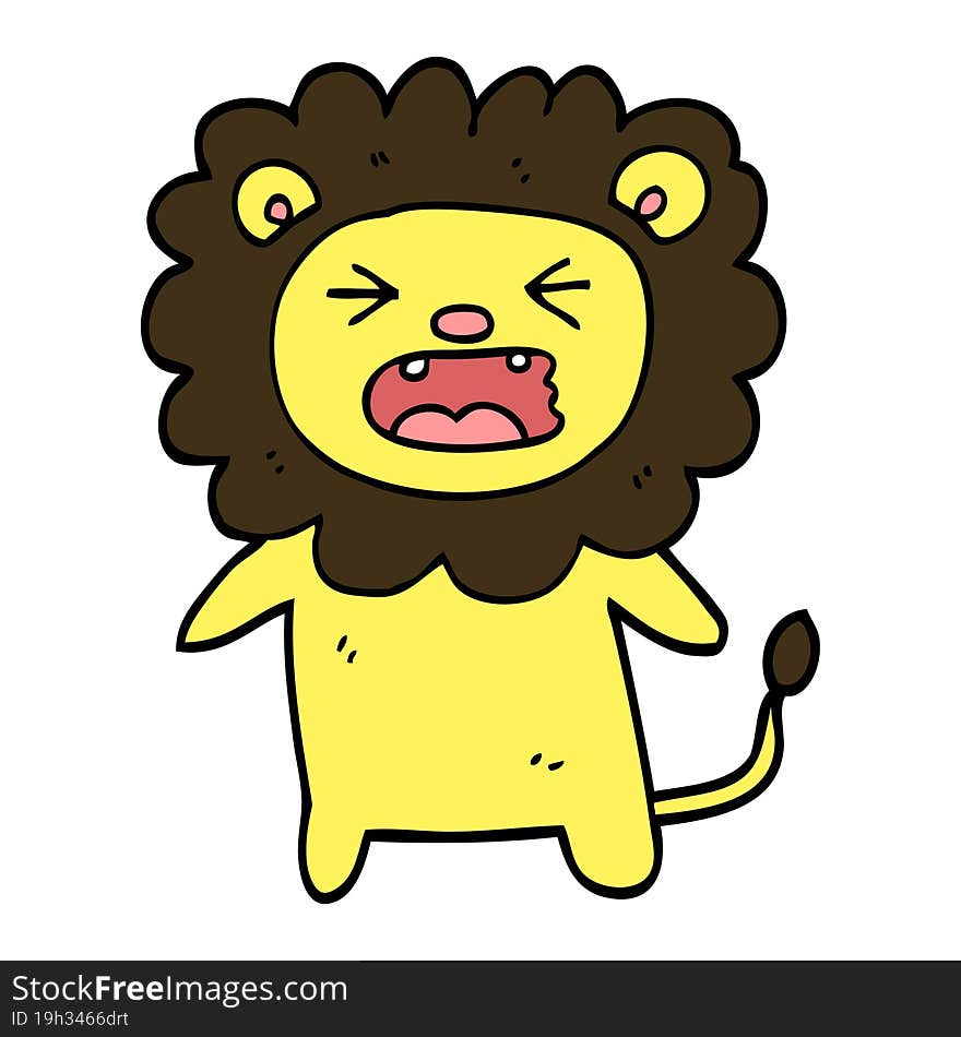 hand drawn doodle style cartoon roaring lion