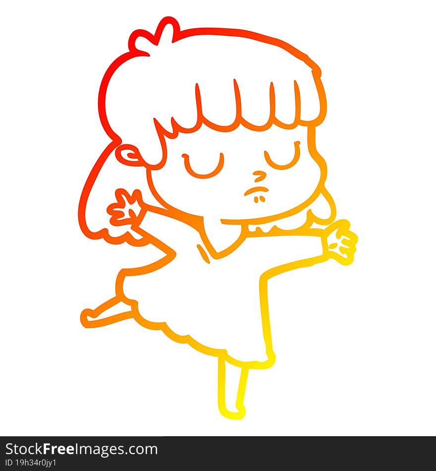 warm gradient line drawing of a cartoon indifferent woman