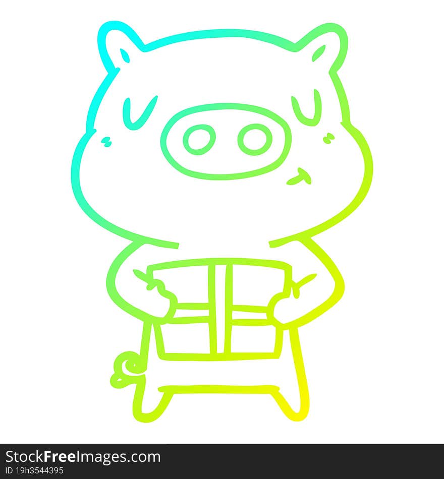 cold gradient line drawing cartoon christmas pig