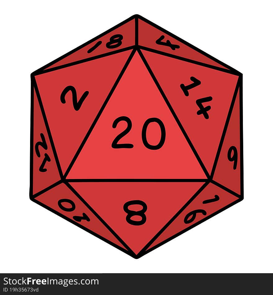 Traditional Tattoo Of A D20 Dice