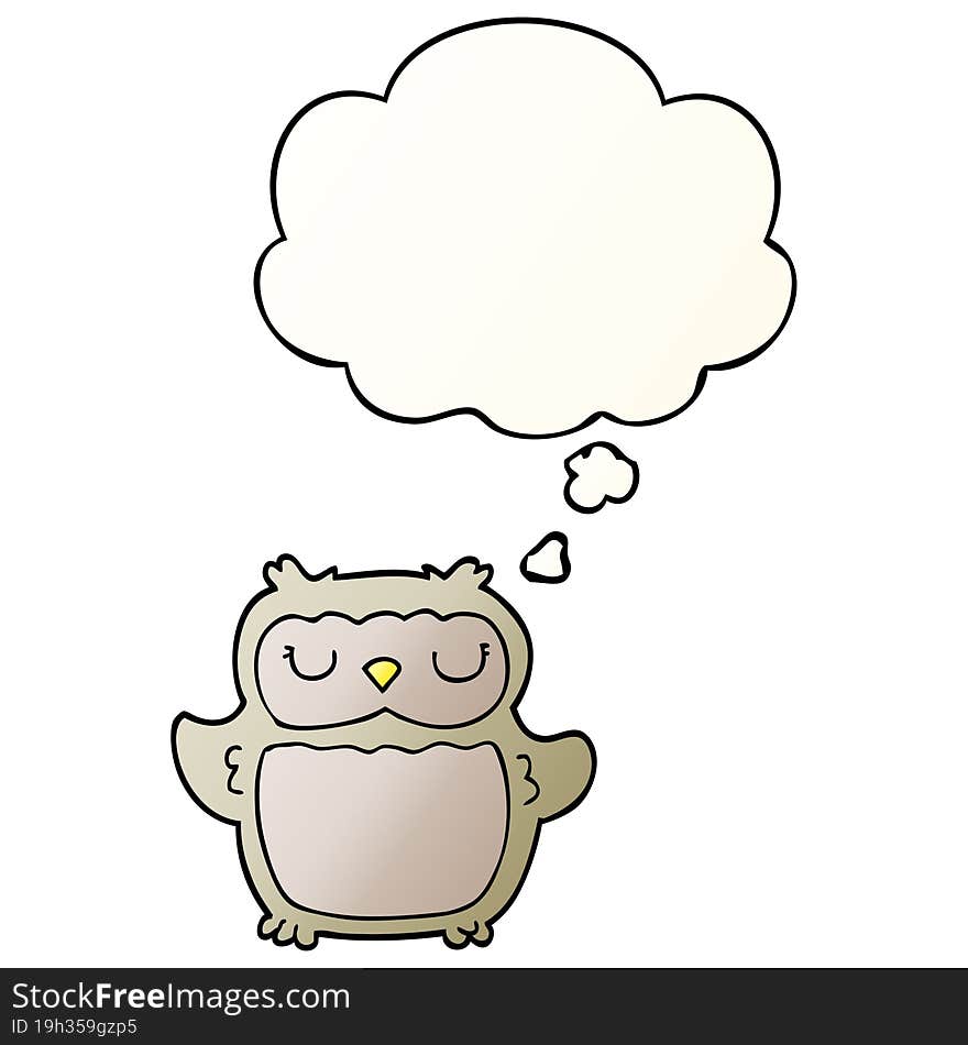 Cartoon Owl And Thought Bubble In Smooth Gradient Style