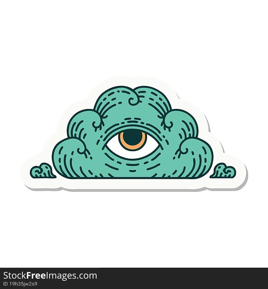 sticker of tattoo in traditional style of an all seeing eye cloud. sticker of tattoo in traditional style of an all seeing eye cloud