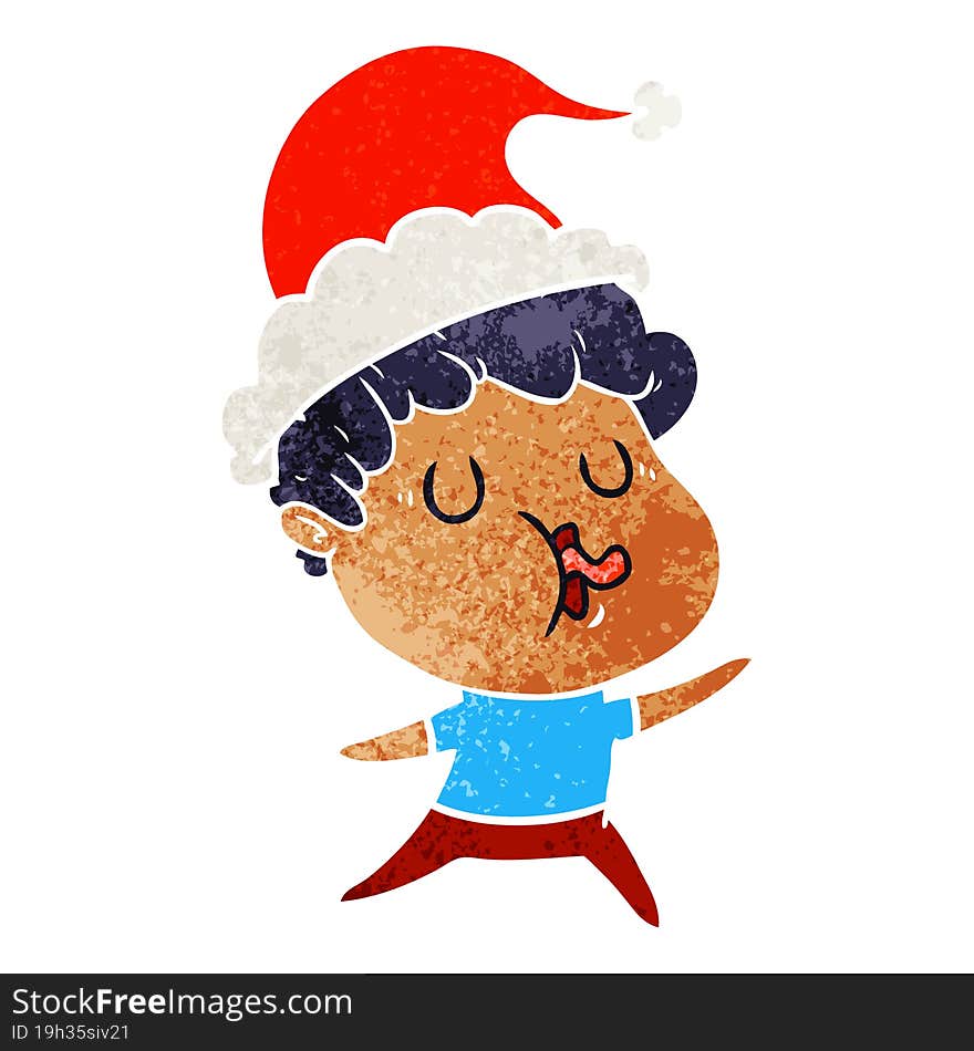 Retro Cartoon Of A Man Singing Wearing Santa Hat