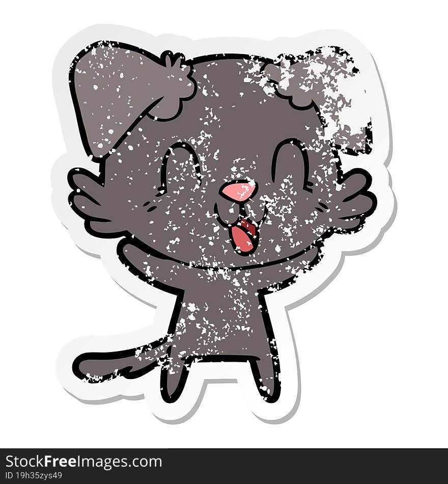 distressed sticker of a laughing cartoon dog