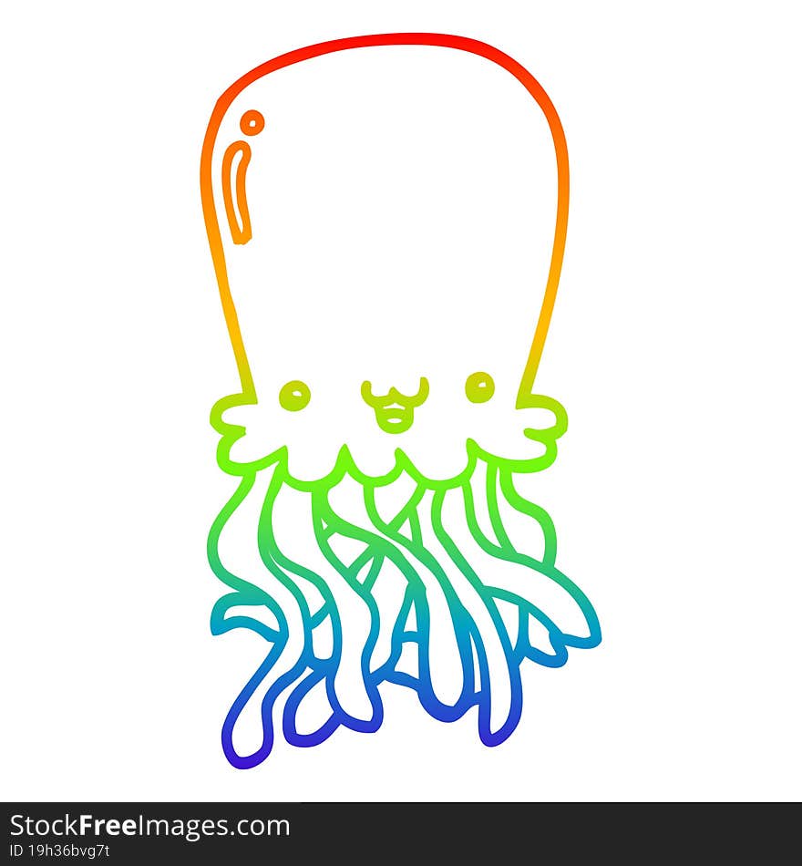 Rainbow Gradient Line Drawing Cartoon Octopus