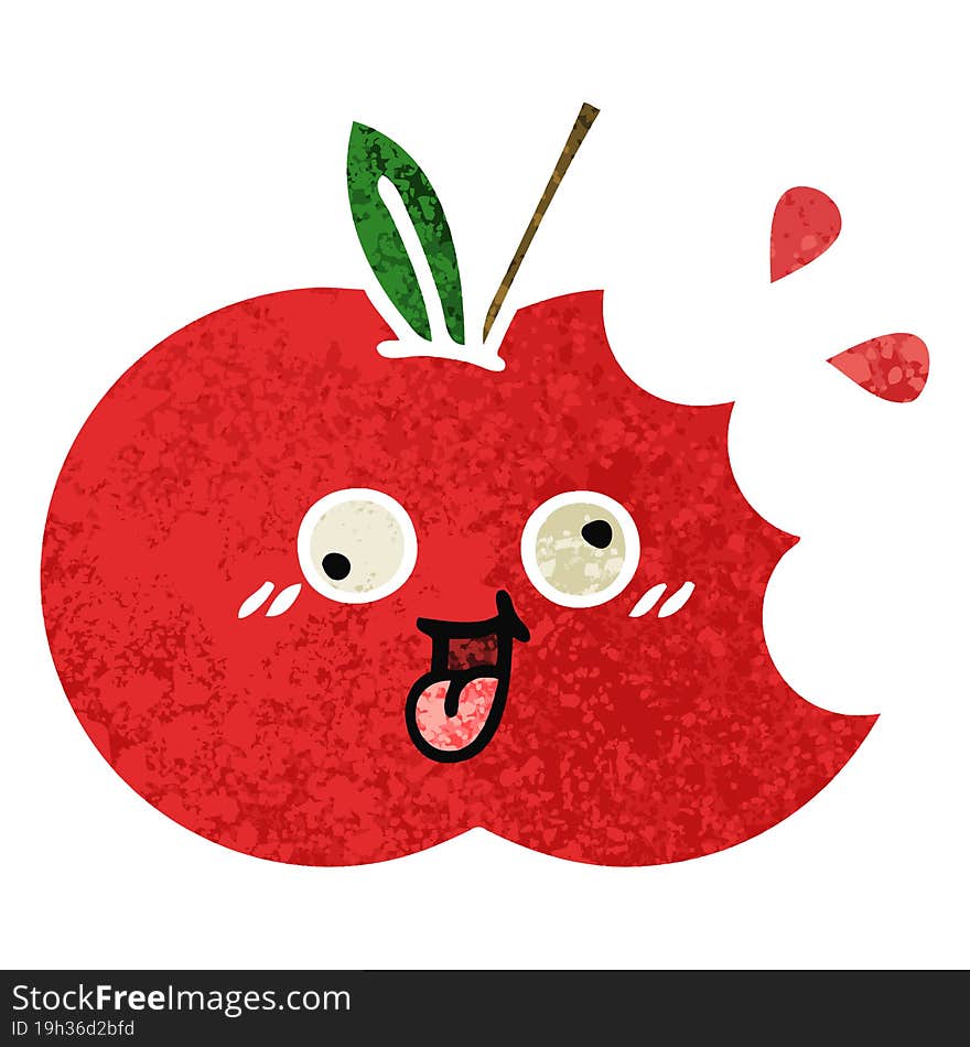 retro illustration style cartoon red apple