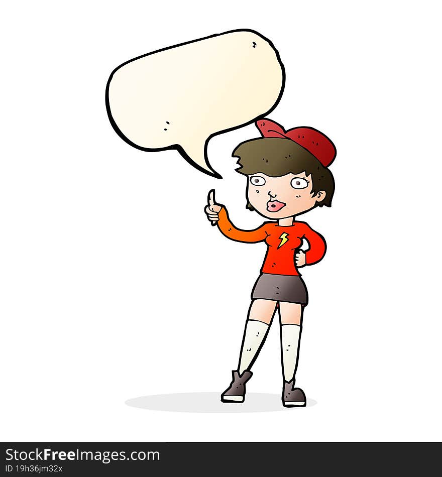 Cartoon Skater Girl Giving Thumbs Up Symbol With Speech Bubble