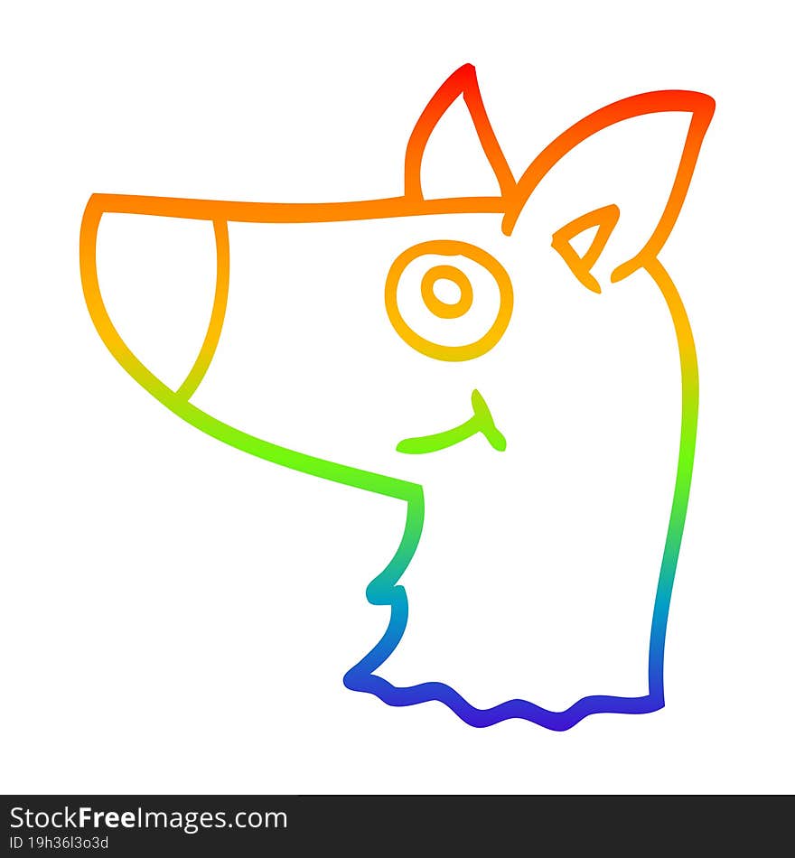 rainbow gradient line drawing of a cartoon happy dog face