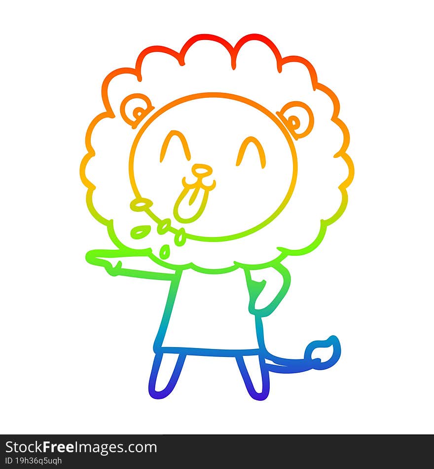 rainbow gradient line drawing of a happy cartoon lion