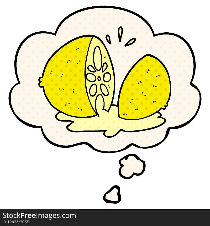 cartoon cut lemon and thought bubble in comic book style