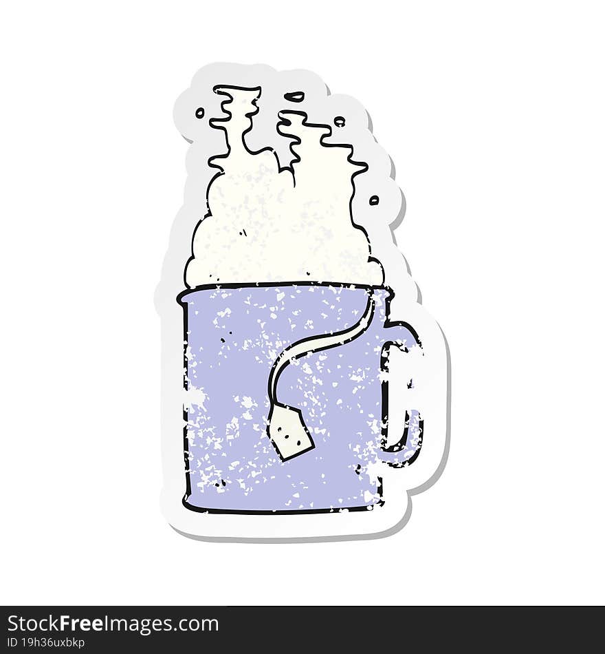 retro distressed sticker of a cartoon mug of tea