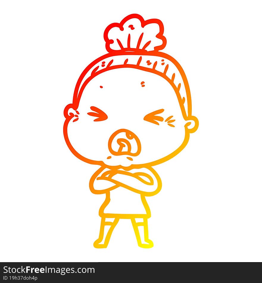 warm gradient line drawing cartoon angry old woman