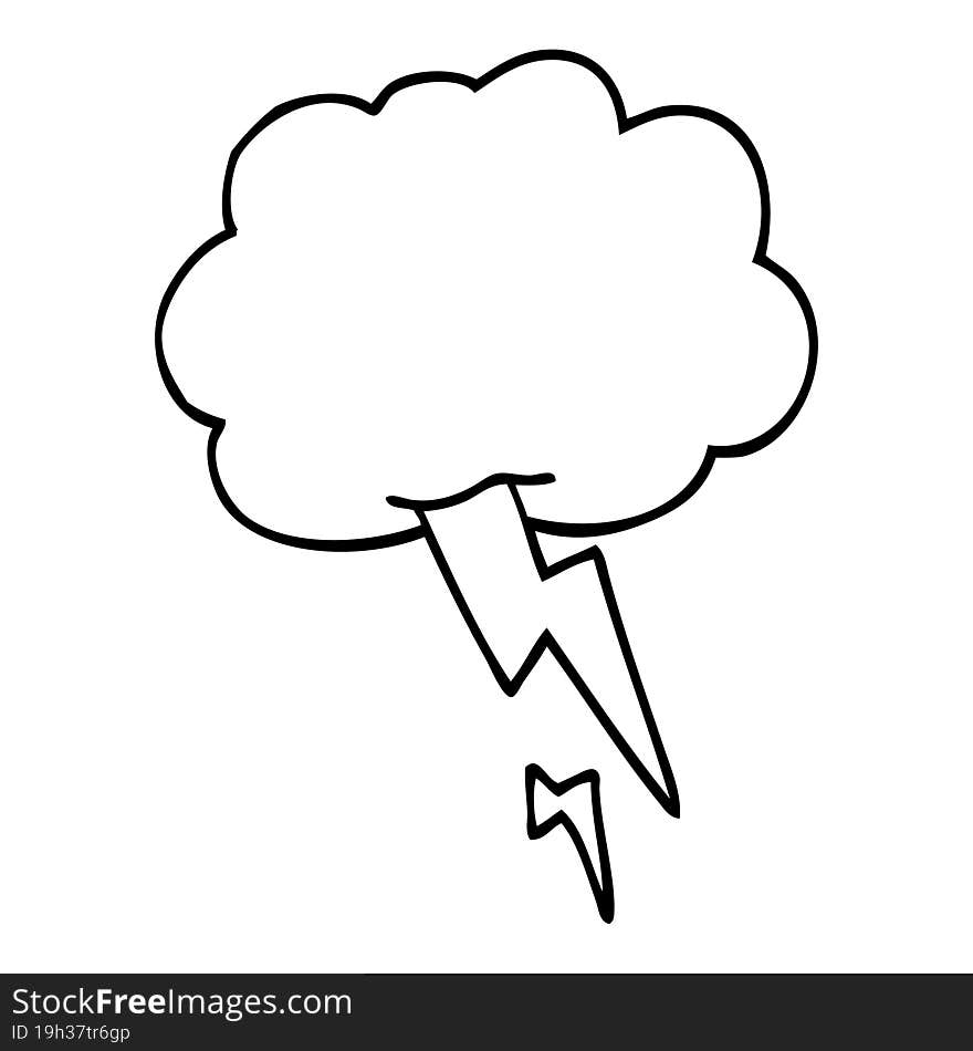 line drawing cartoon storm cloud with lightning