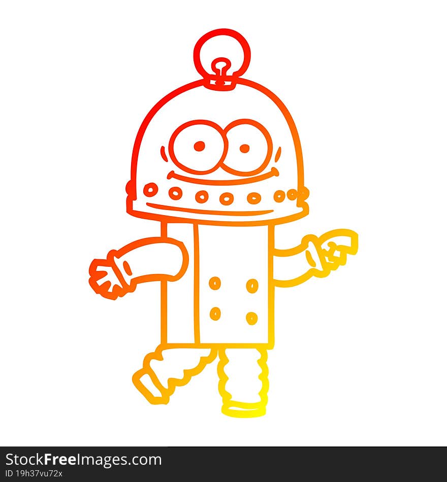 warm gradient line drawing of a happy carton robot with light bulb