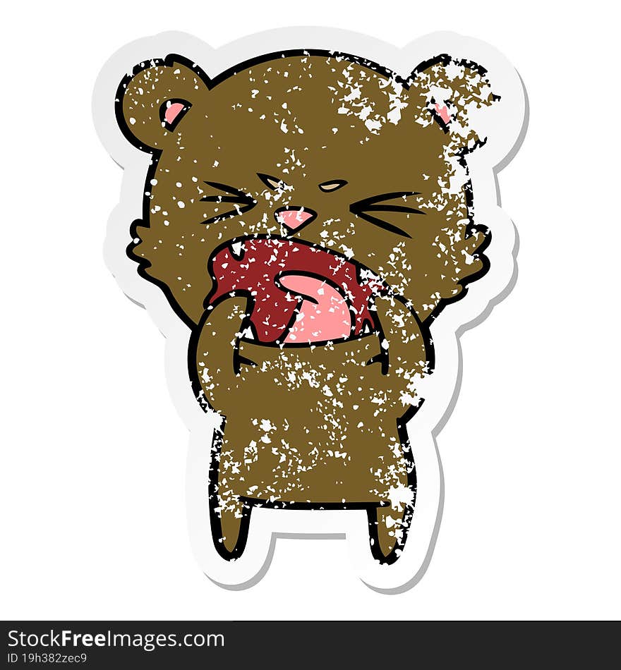 distressed sticker of a angry cartoon bear