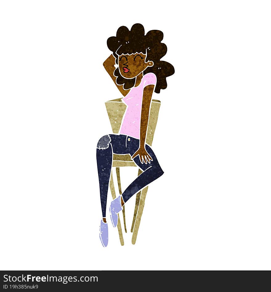 cartoon woman posing on chair