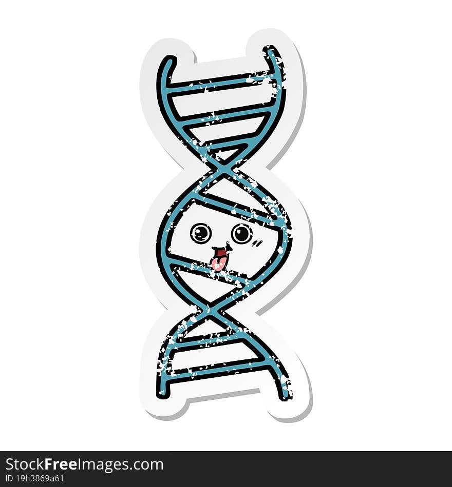 distressed sticker of a cute cartoon DNA strand