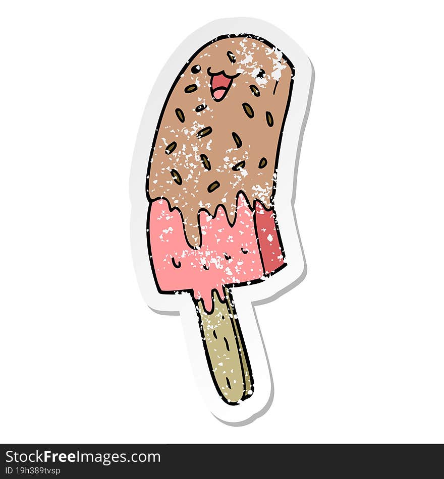 distressed sticker of a cute cartoon happy ice lolly