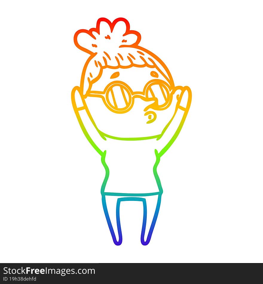 rainbow gradient line drawing cartoon woman wearing glasses