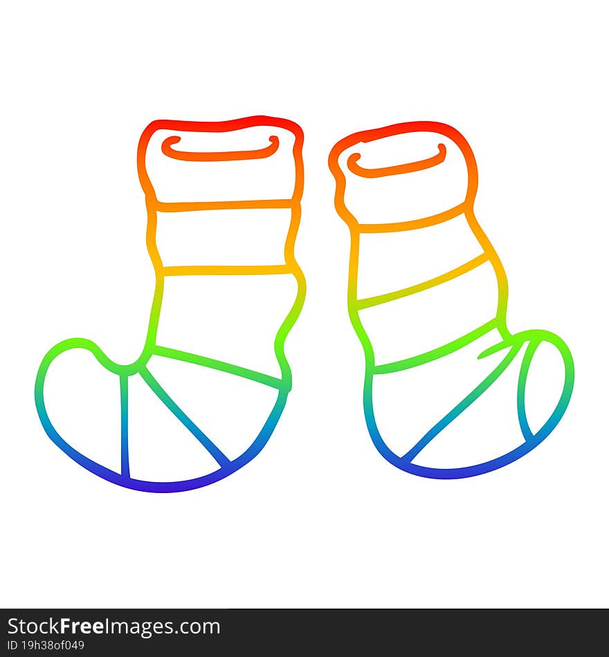 rainbow gradient line drawing cartoon striped socks