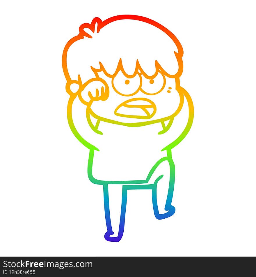 Rainbow Gradient Line Drawing Worried Cartoon Boy