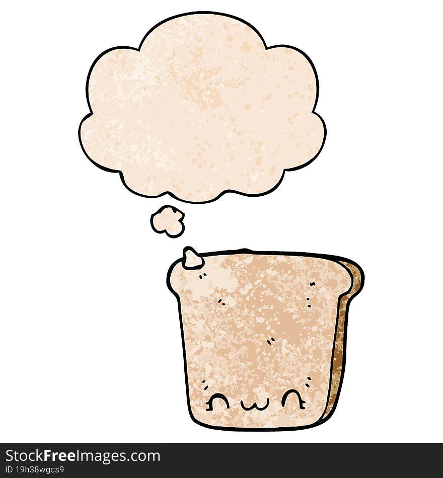 cartoon slice of bread with thought bubble in grunge texture style. cartoon slice of bread with thought bubble in grunge texture style