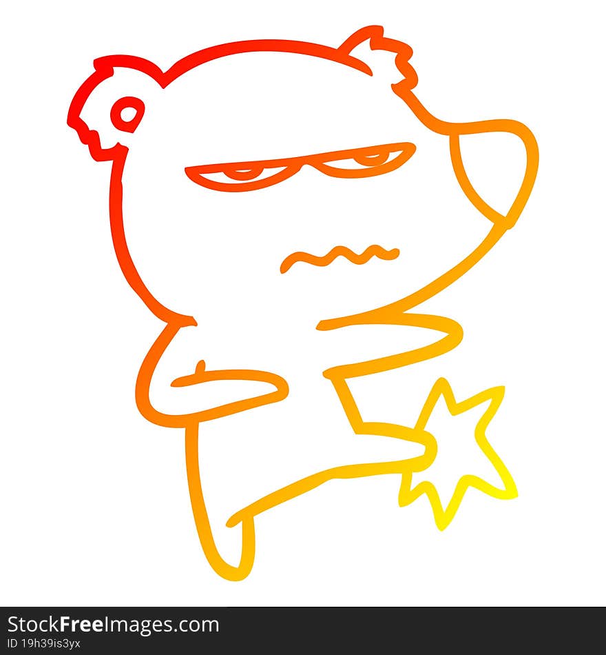 warm gradient line drawing of a angry bear cartoon kicking