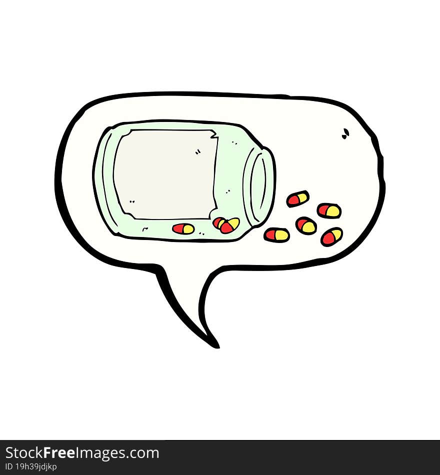 cartoon jar of pills with speech bubble