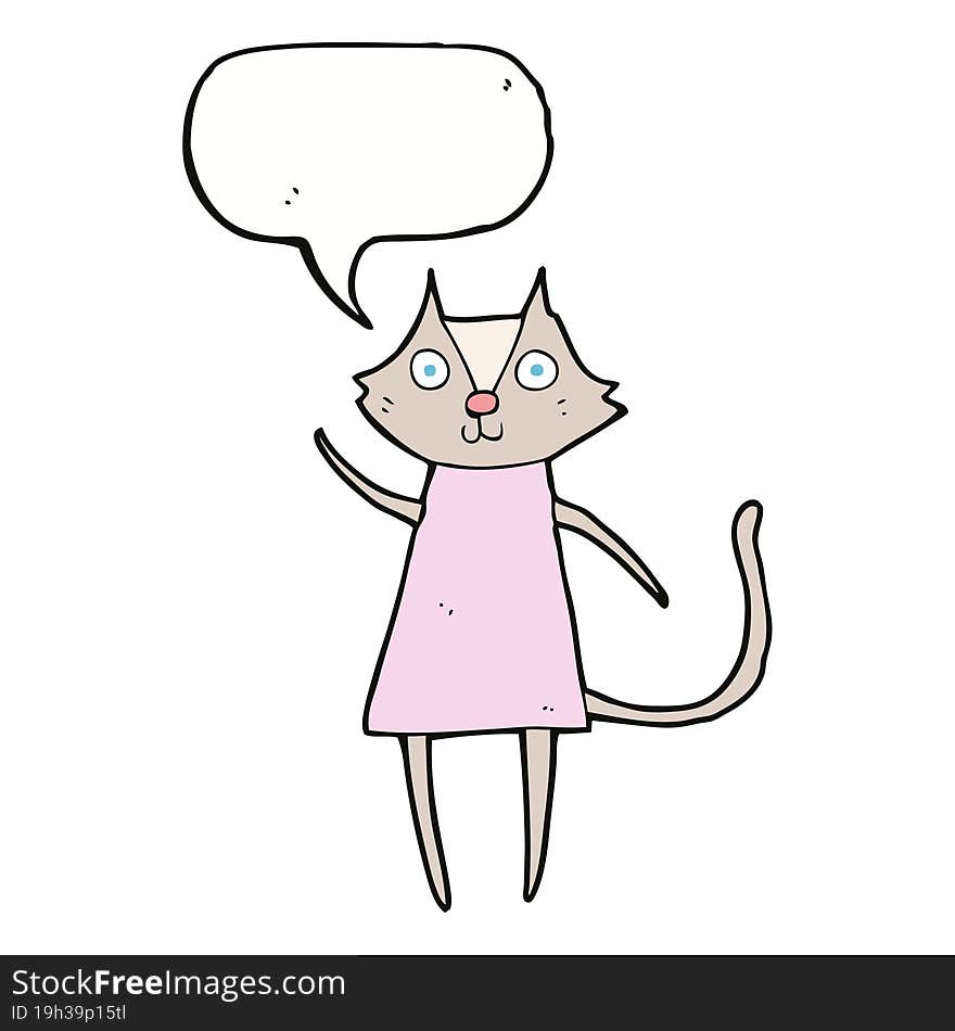 cute cartoon cat waving with speech bubble