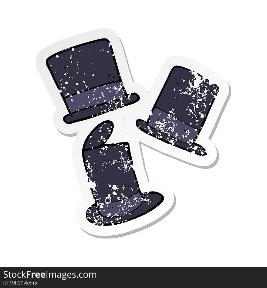 Retro Distressed Sticker Of A Cartoon Top Hats