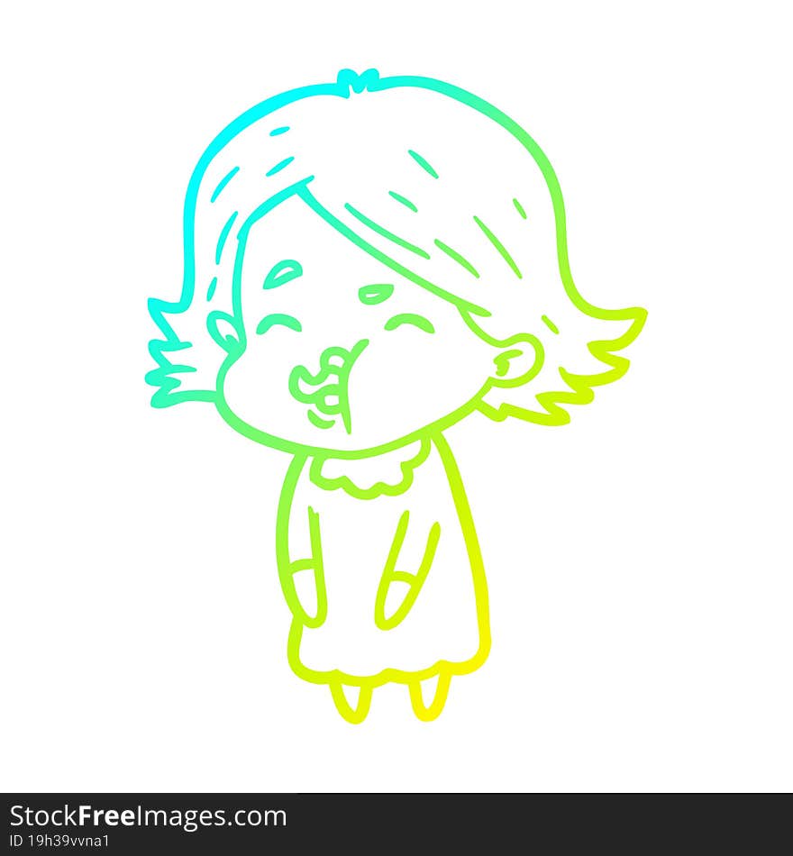 cold gradient line drawing cartoon girl pulling face