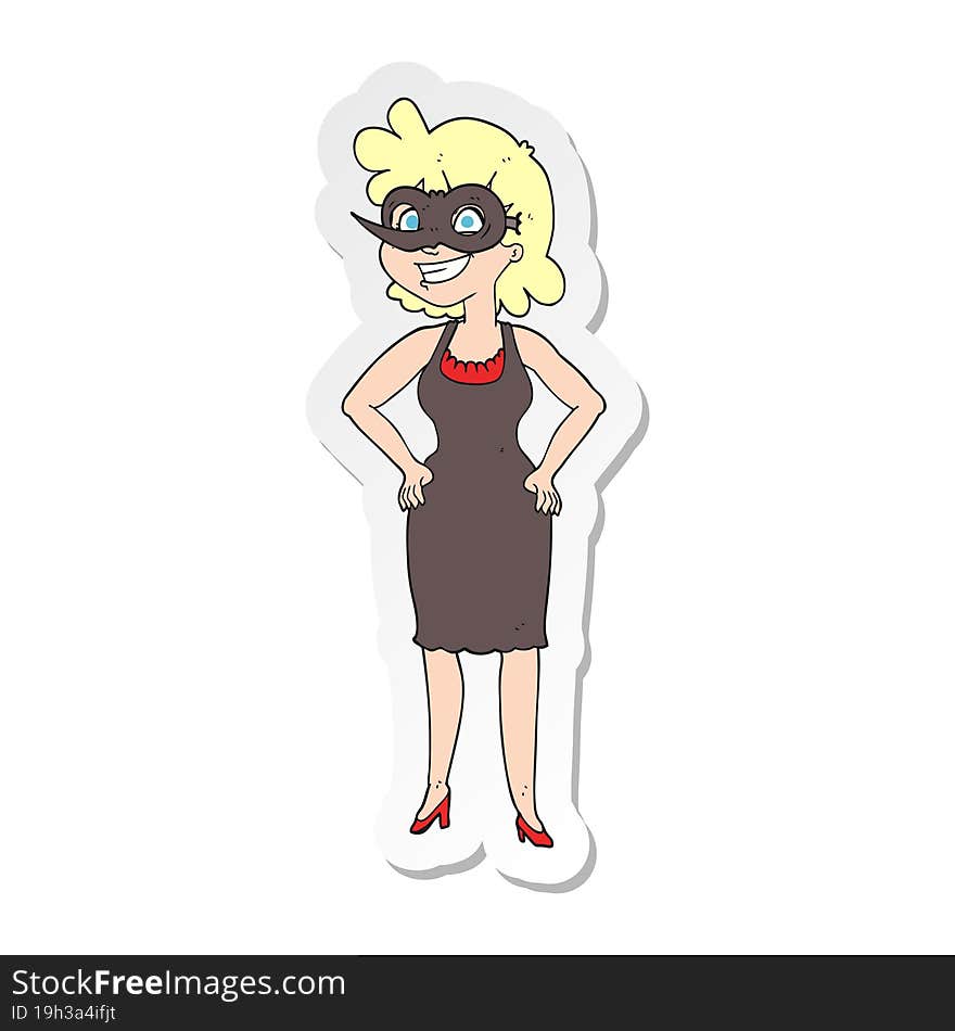 sticker of a cartoon woman wearing mask