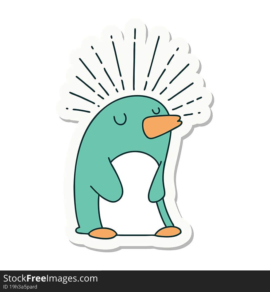 Sticker Of Tattoo Style Happy Penguin